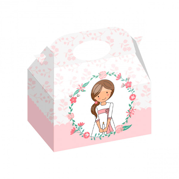 Caja chica comunión 16x16x10.5 cm (12 ud) Macadamia