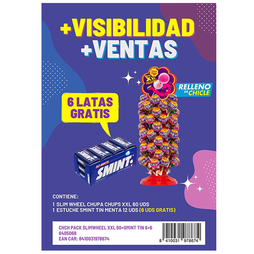 [8410031978674] Pack Slim Wheel XXL (60 ud) + estuche Smint Tin Menta (12 ud) Chupa Chups