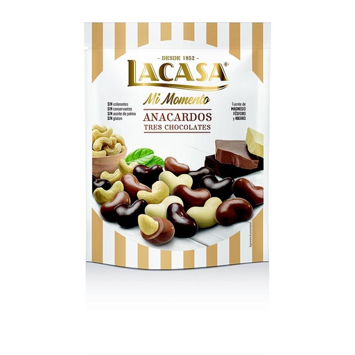 [8410740912358] Anacardos Tres Chocolates Doypack 115gx9u Lacasa