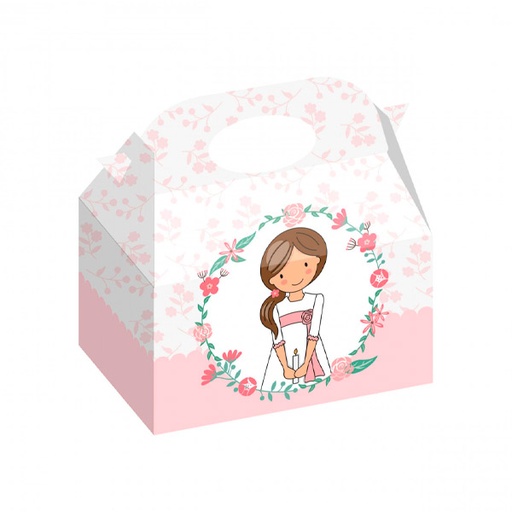 [8436583380376] Caja chica comunión 16x16x10.5 cm (12 ud) Macadamia